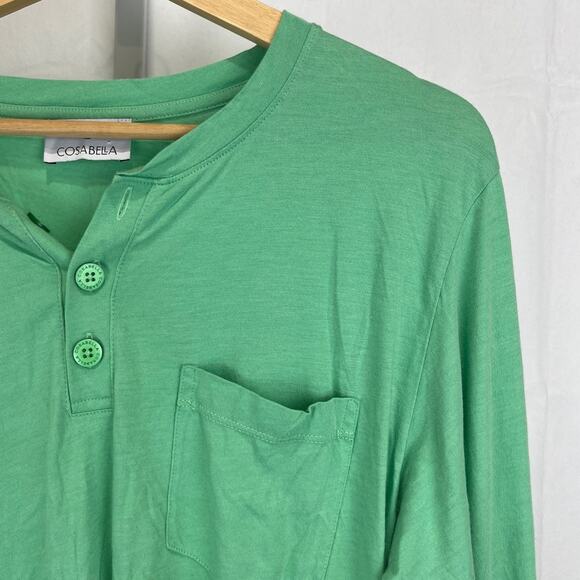 COSABELLA Henley Long Sleeve Tee Pajama Top Pima Cotton Modal Green Size M - Picture 4 of 9